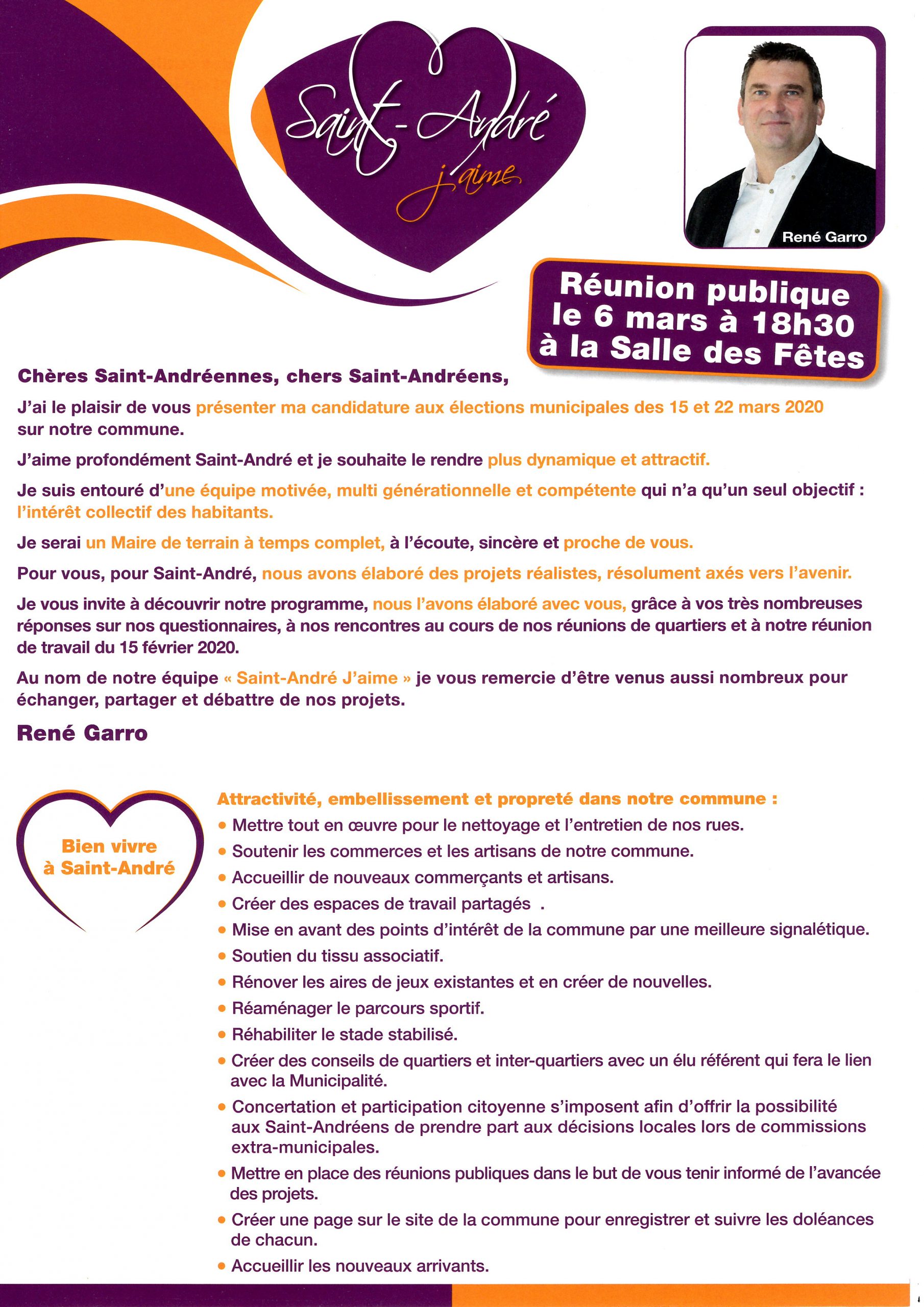 Saint André J'Aime, Recto P1, Tract N°2, Les Projets en détails, Campagne 2020